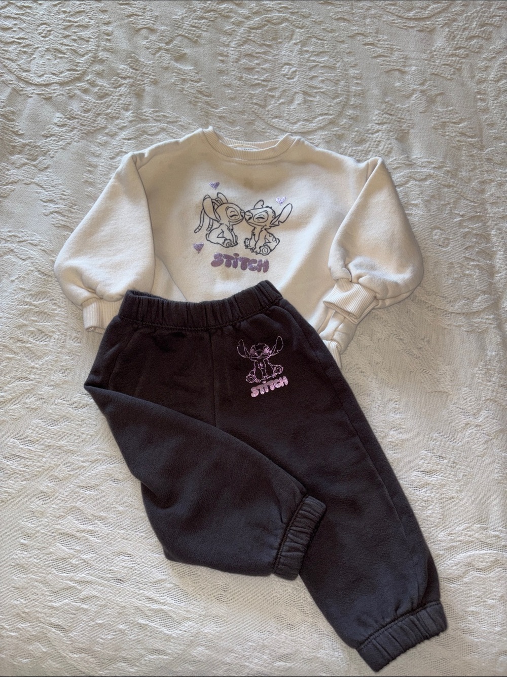 Zara Kids Black Sweatpants with Purple Stitch Gently Loved 1 1/2yr Stained